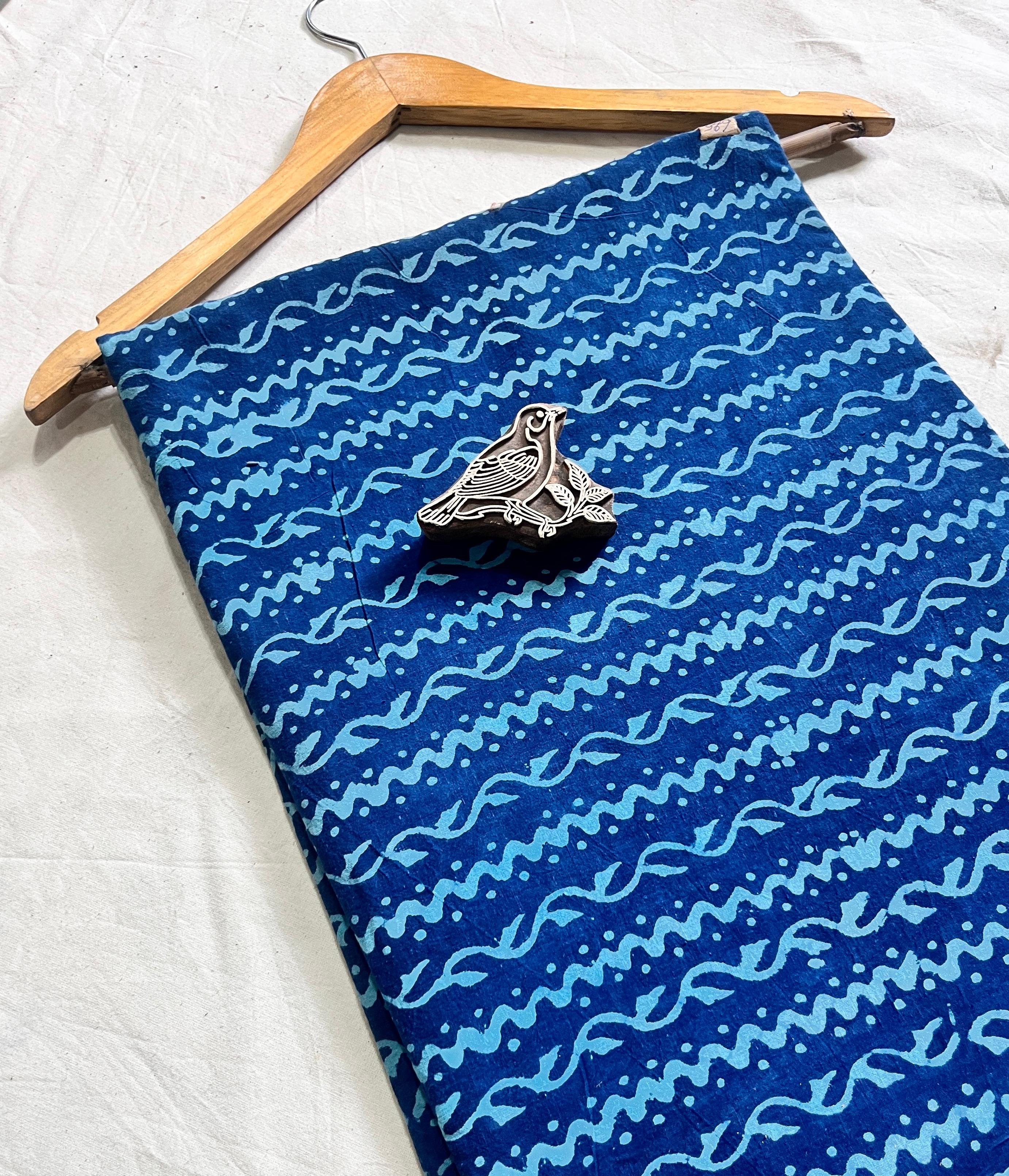 Blue geometrical Dabu handblock printed cotton fabric, traditional mud resist pure cotton for wholesale